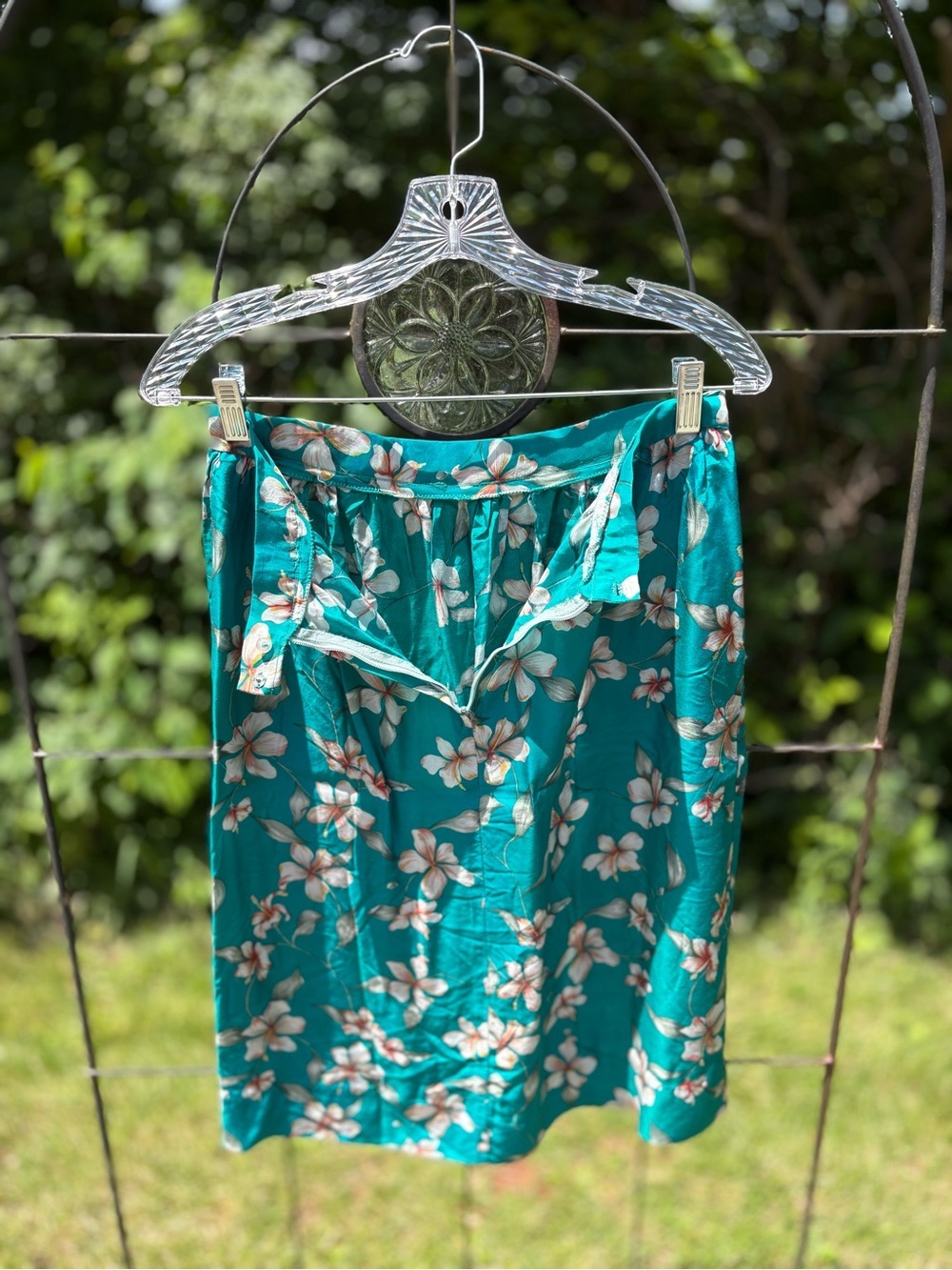 Vintage Women’s Floral Teal Midi Skirt Hawaiian Summer Lightweight A-Line Retro - Picture 11 of 12